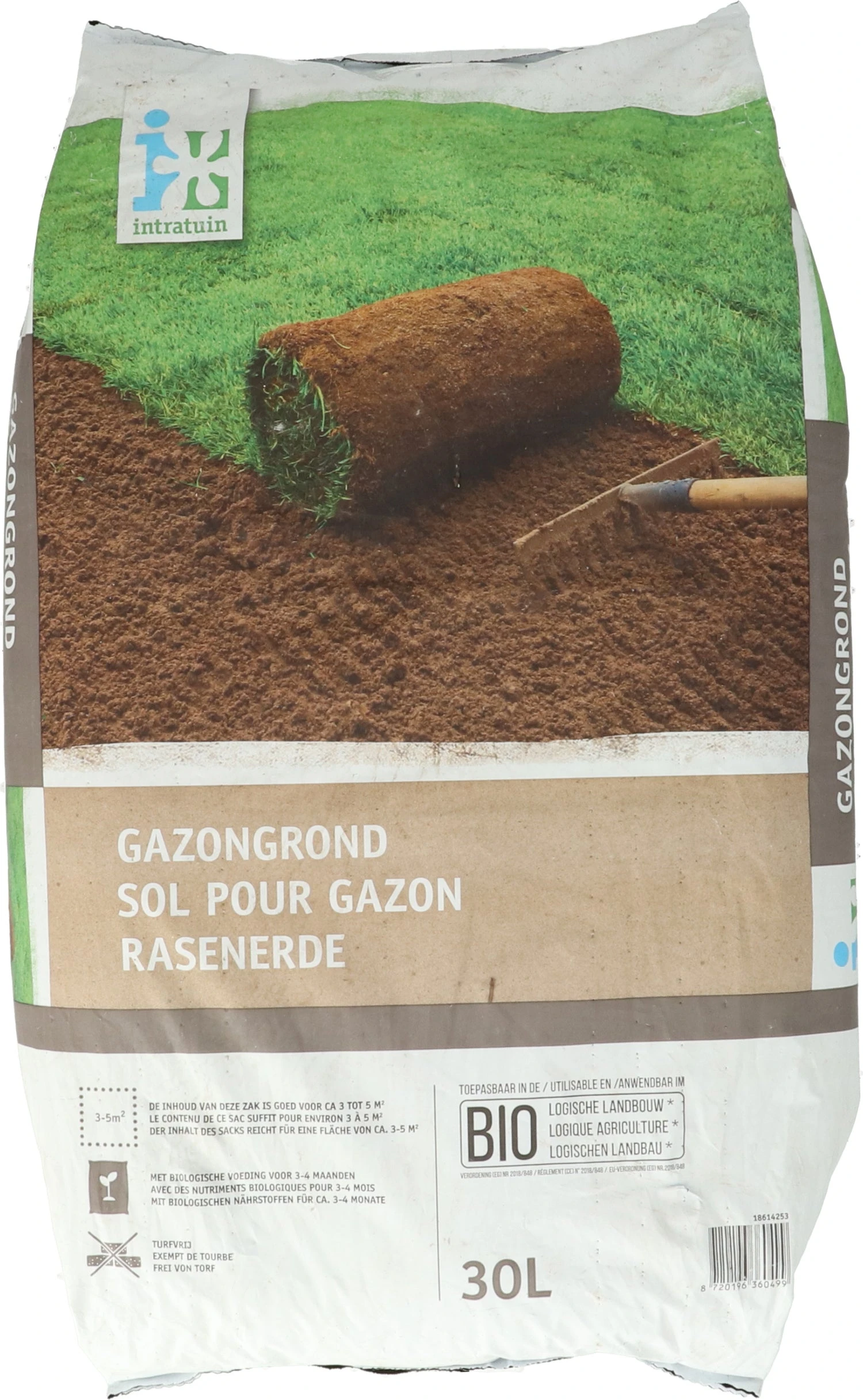 Intratuin Biologische Gazongrond Turfvrij 30L 3 Intratuin Biologische Gazongrond Turfvrij 30L