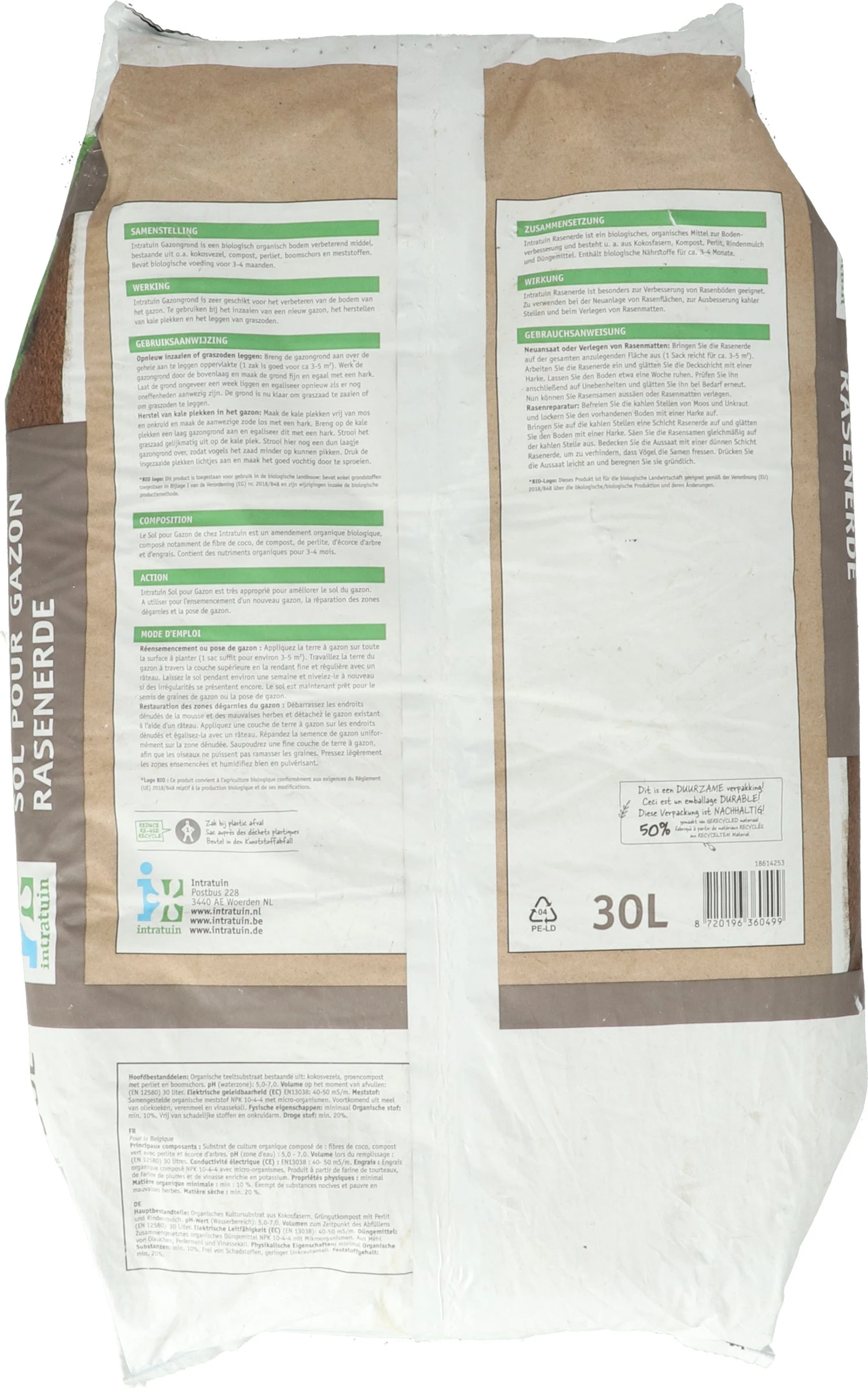 Intratuin Biologische Gazongrond Turfvrij 30L 4 Intratuin Biologische Gazongrond Turfvrij 30L - Afbeelding 2